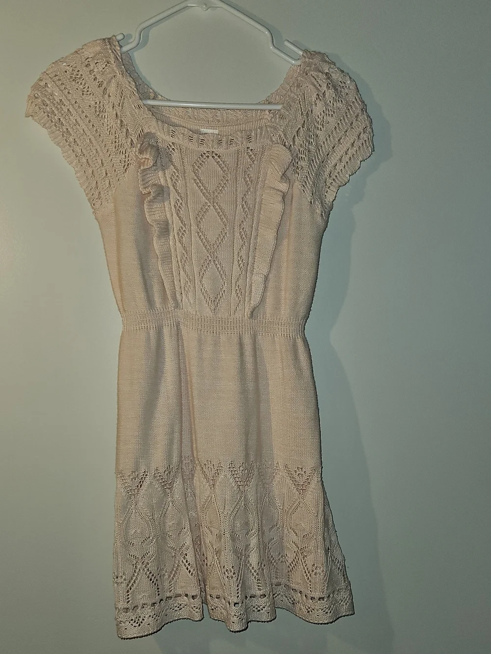 Girls Knit Ruffle Front Dress in Light Pink